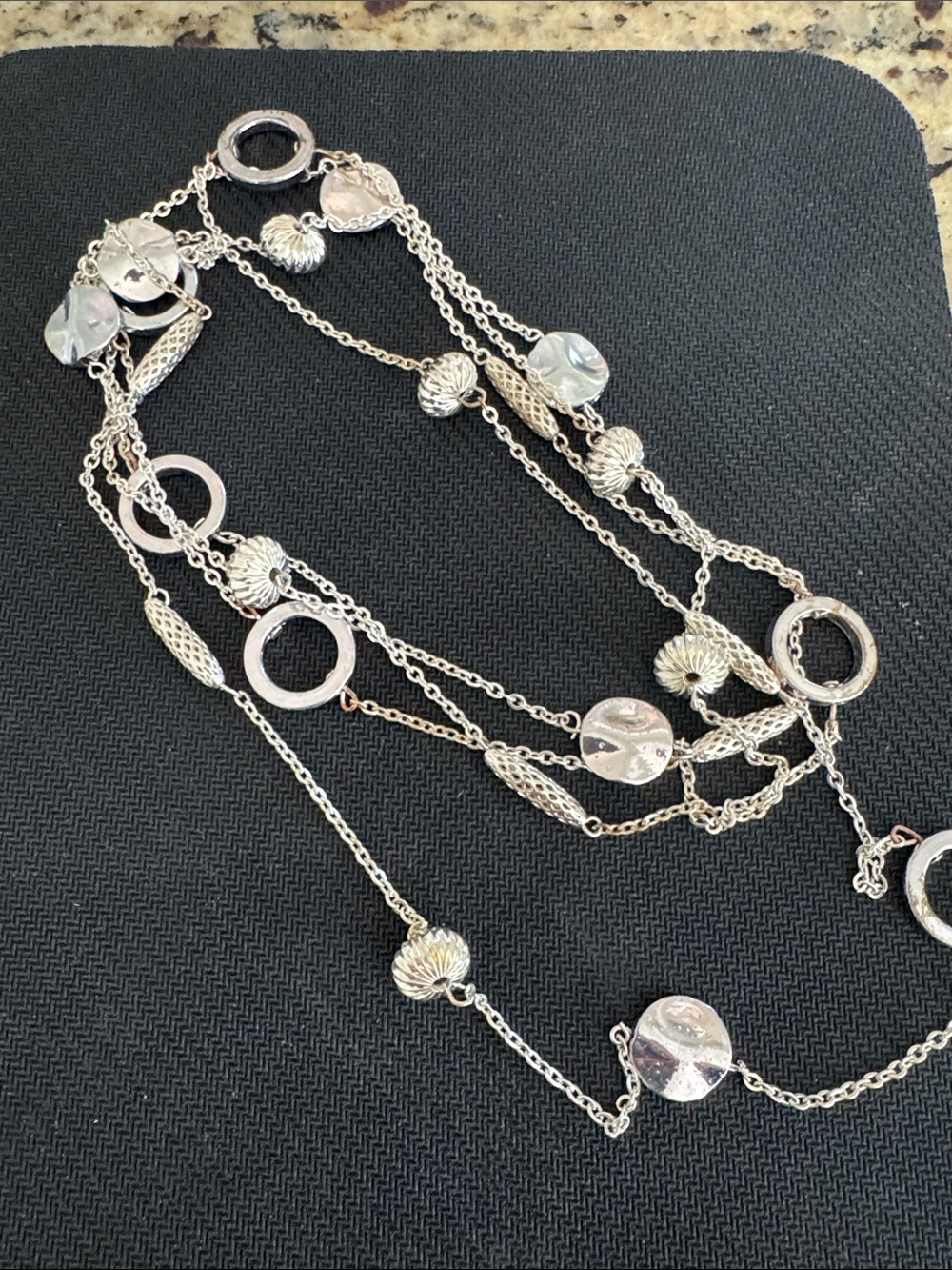 Source Unknown Silver-Tone Multi Strand Ring & Disc Necklace